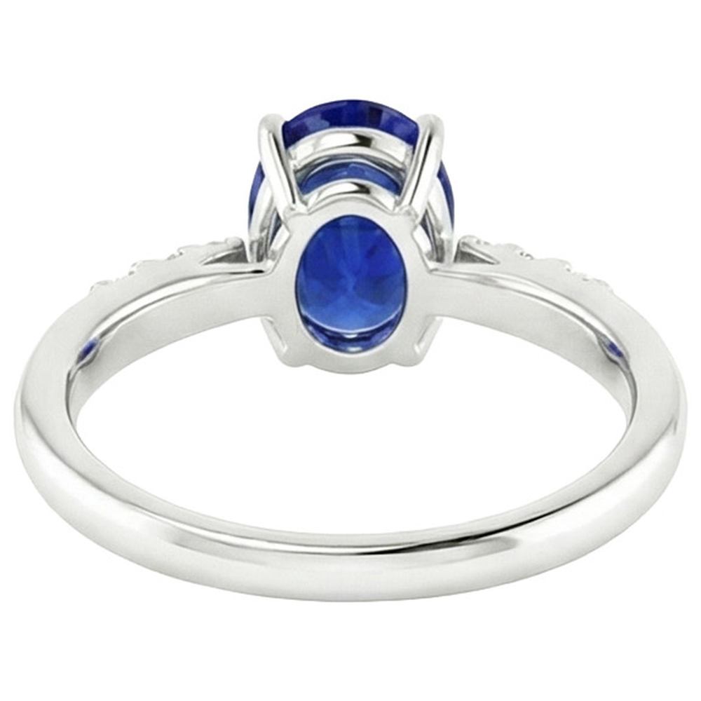 Anello Donna Oro Bianco Zaffiro Blu Ovale & Diamanti Naturali Autentici ( non creati in laboratorio ) Rotondi 3.50 Carati