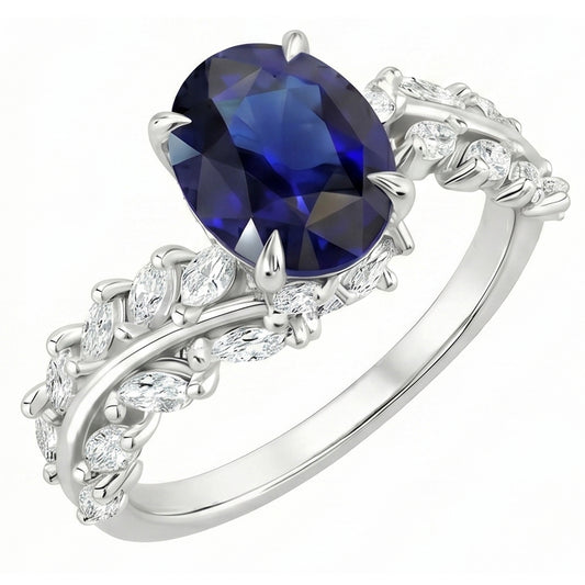 Anello Donna Oro Zaffiro Ceylon Ovale Con Diamanti Naturali Autentici ( non creati in laboratorio ) Marquise 4 Carati