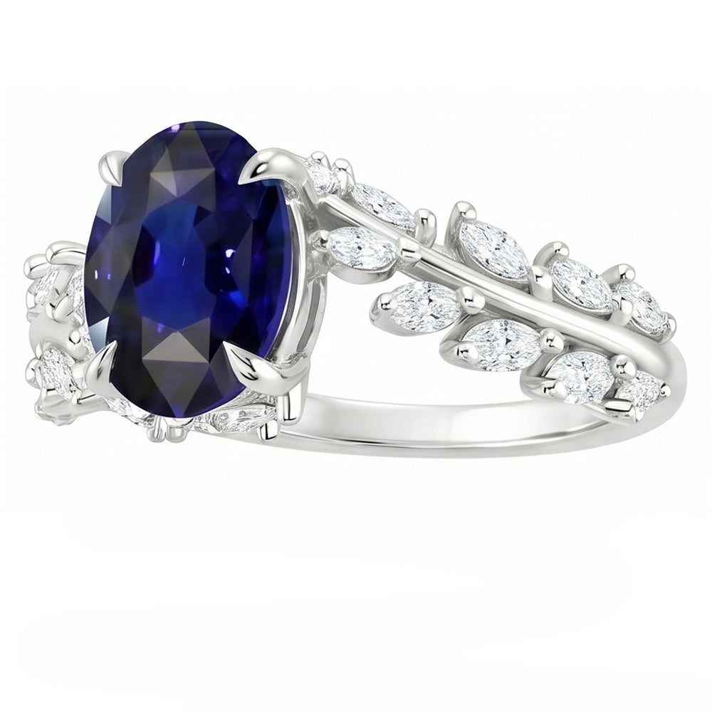 Anello Donna Oro Zaffiro Ceylon Ovale Con Diamanti Naturali Autentici ( non creati in laboratorio ) Marquise 4 Carati