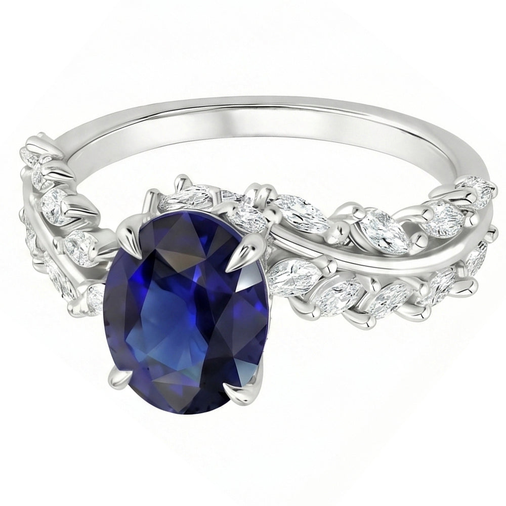 Anello Donna Oro Zaffiro Ceylon Ovale Con Diamanti Naturali Autentici ( non creati in laboratorio ) Marquise 4 Carati