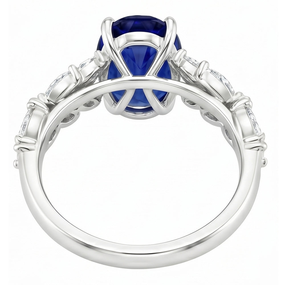 Anello Donna Oro Zaffiro Ceylon Ovale Con Diamanti Naturali Autentici ( non creati in laboratorio ) Marquise 4 Carati