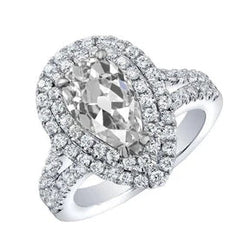 Anello Doppio Anello Pera Vero Diamante Taglio Vecchio 5.15 Carati Gambo Diviso