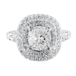 Anello Double Halo Cuscino Old Cut Vero Diamond Pave Set 5.50 Carati