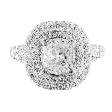 Anello Double Halo Cuscino Old Cut Vero Diamond Pave Set 5.50 Carati