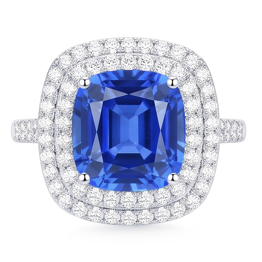 Anello Double Halo Zaffiro Ceylon Ovale 4 Carati Diamond Split Shank