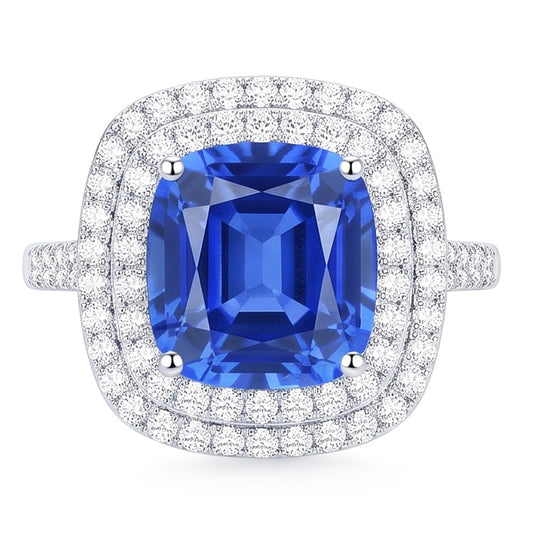 Anello Double Halo Zaffiro Ceylon Ovale 4 Carati Diamond Split Shank