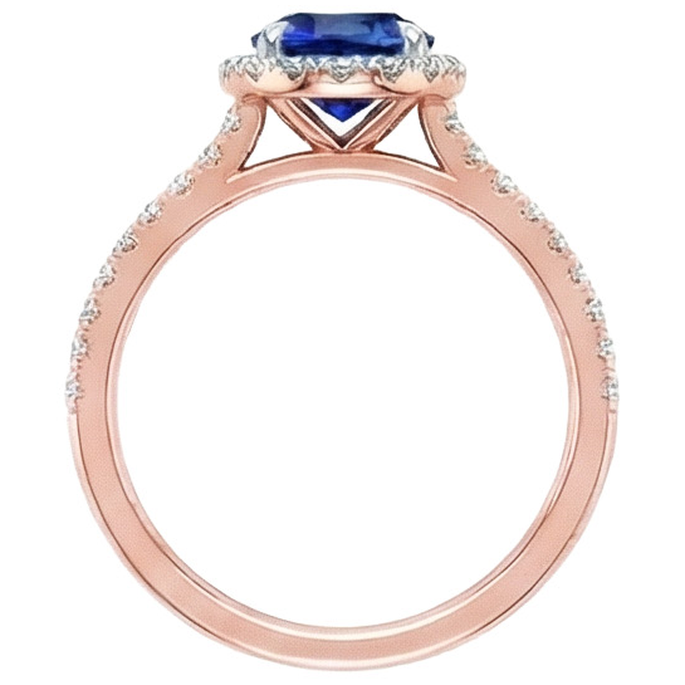 Anello Due Toni Zaffiro Blu Halo Diamante Set Di Griffe