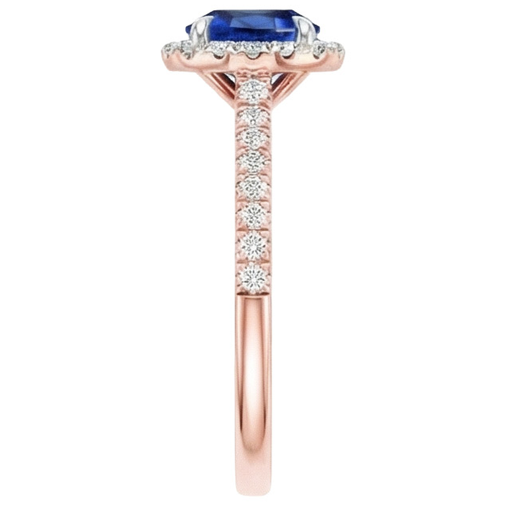 Anello Due Toni Zaffiro Blu Halo Diamante Set Di Griffe