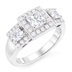 Anello Fantasia Di Fidanzamento Con Genuino Diamante Naturale Autentico ( non creato in laboratorio ) In Stile Tre Pietre In Oro Bianco 3.50 Carati