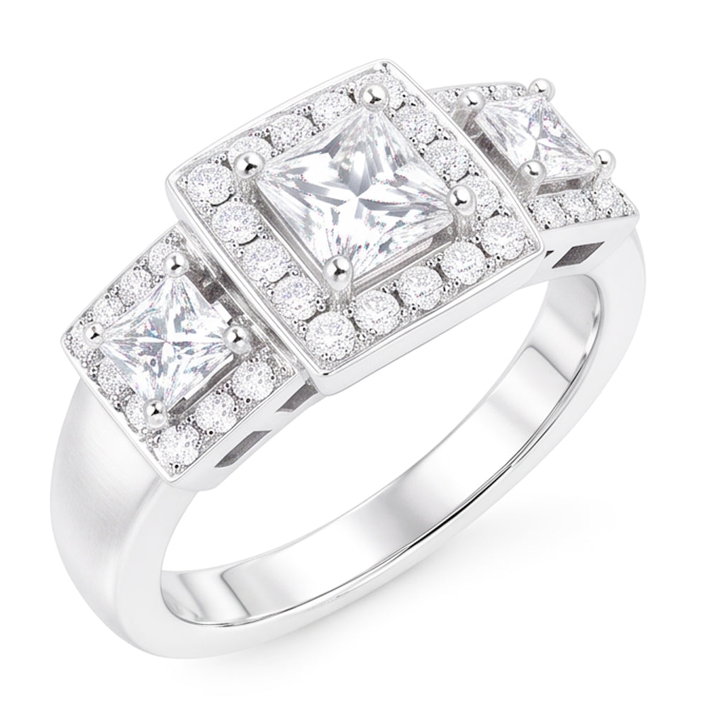 Anello Fantasia Di Fidanzamento Con Genuino Diamante Naturale Autentico ( non creato in laboratorio ) In Stile Tre Pietre In Oro Bianco 3.50 Carati