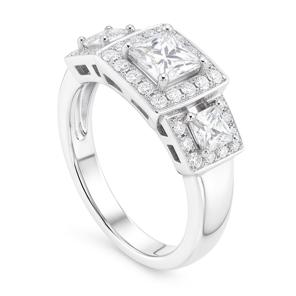 Anello Fantasia Di Fidanzamento Con Genuino Diamante Naturale Autentico ( non creato in laboratorio ) In Stile Tre Pietre In Oro Bianco 3.50 Carati