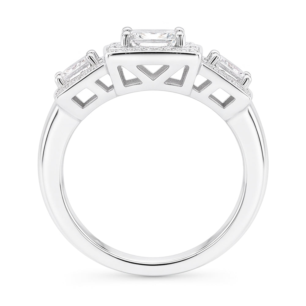 Anello Fantasia Di Fidanzamento Con Genuino Diamante Naturale Autentico ( non creato in laboratorio ) In Stile Tre Pietre In Oro Bianco 3.50 Carati