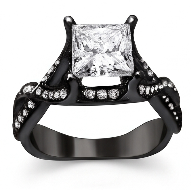 Anello Fantasia Principessa E Genuino Diamante Naturale Autentico ( non creato in laboratorio ) Rotondo Da 2,75 Carati In Oro Nero 14K