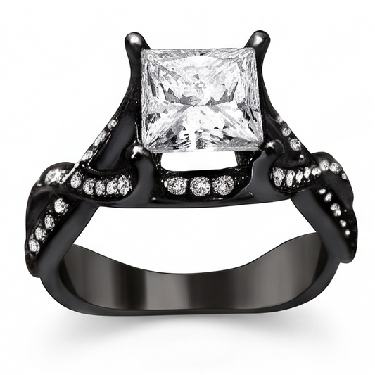Anello Fantasia Principessa E Genuino Diamante Naturale Autentico ( non creato in laboratorio ) Rotondo Da 2,75 Carati In Oro Nero 14K