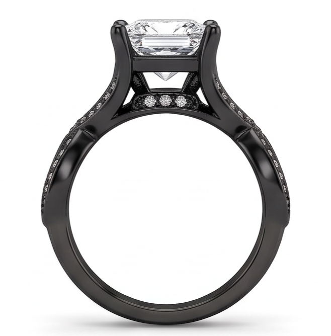 Anello Fantasia Principessa E Genuino Diamante Naturale Autentico ( non creato in laboratorio ) Rotondo Da 2,75 Carati In Oro Nero 14K