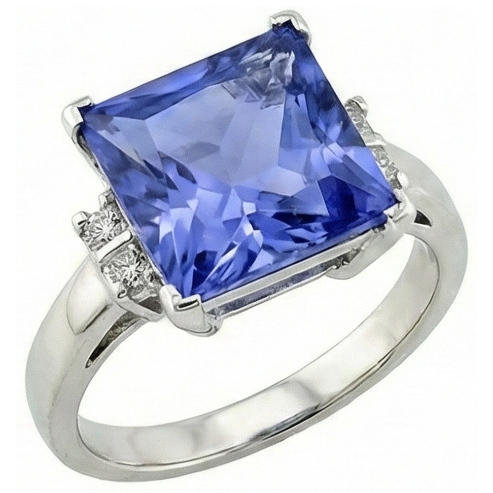 Anello Fantasia Principessa Tanzanite Diamanti Naturali Autentici ( non creati in laboratorio ) 8.50 Carati Oro Bianco 14K