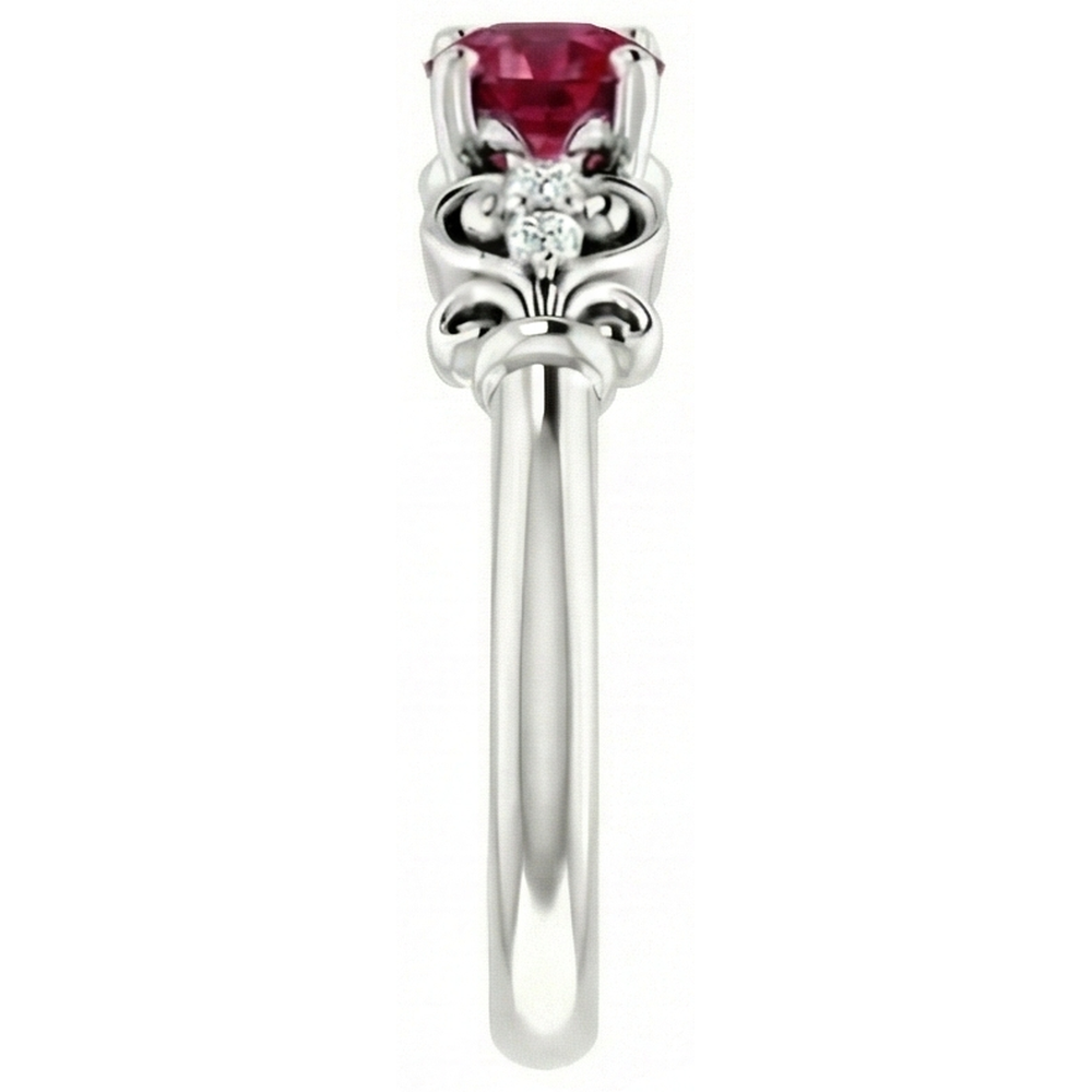Anello Fantasia Rubino Rotondo Diamante Naturale Autentico ( non creato in laboratorio ) 1.40 Carati Oro Bianco 14K