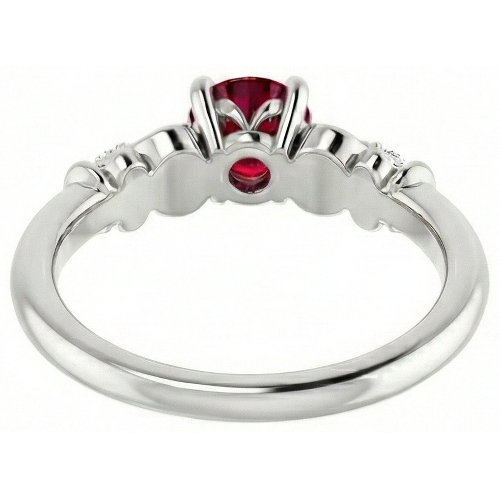 Anello Fantasia Rubino Rotondo Diamante Naturale Autentico ( non creato in laboratorio ) 1.40 Carati Oro Bianco 14K