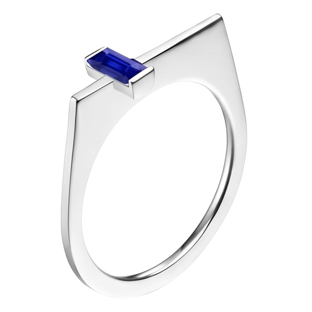 Anello Fantasia Solitario Smeraldo Con Barra Zaffiro di Ceylon Incastonato Oro 14K