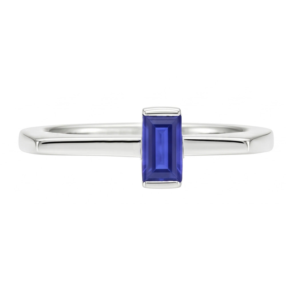 Anello Fantasia Solitario Smeraldo Con Barra Zaffiro di Ceylon Incastonato Oro 14K