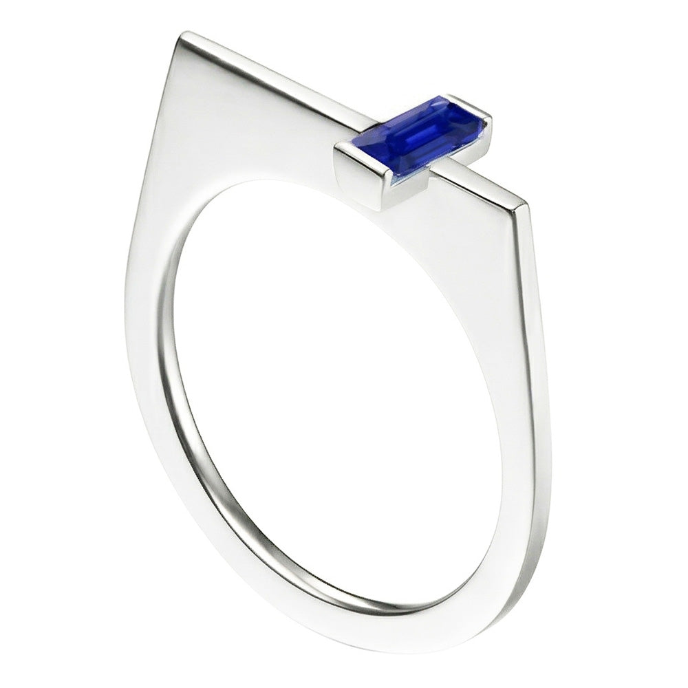 Anello Fantasia Solitario Smeraldo Con Barra Zaffiro di Ceylon Incastonato Oro 14K