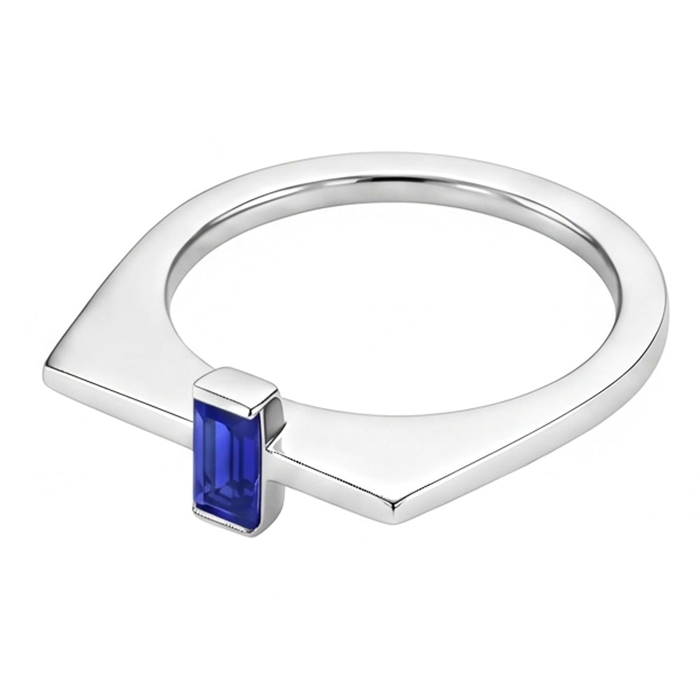 Anello Fantasia Solitario Smeraldo Con Barra Zaffiro di Ceylon Incastonato Oro 14K