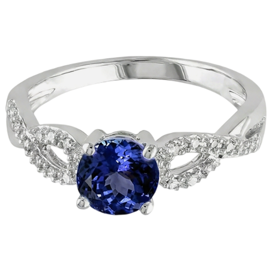 Anello Fantasia con Tanzanite Taglio Rotondo 3.50 Carati Oro Bianco 14K