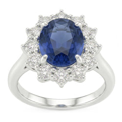 Anello Fantasia con Zaffiro Ovale E Diamante Naturale Autentico ( non creato in laboratorio ) 1.55 Carati Oro Bianco 14K