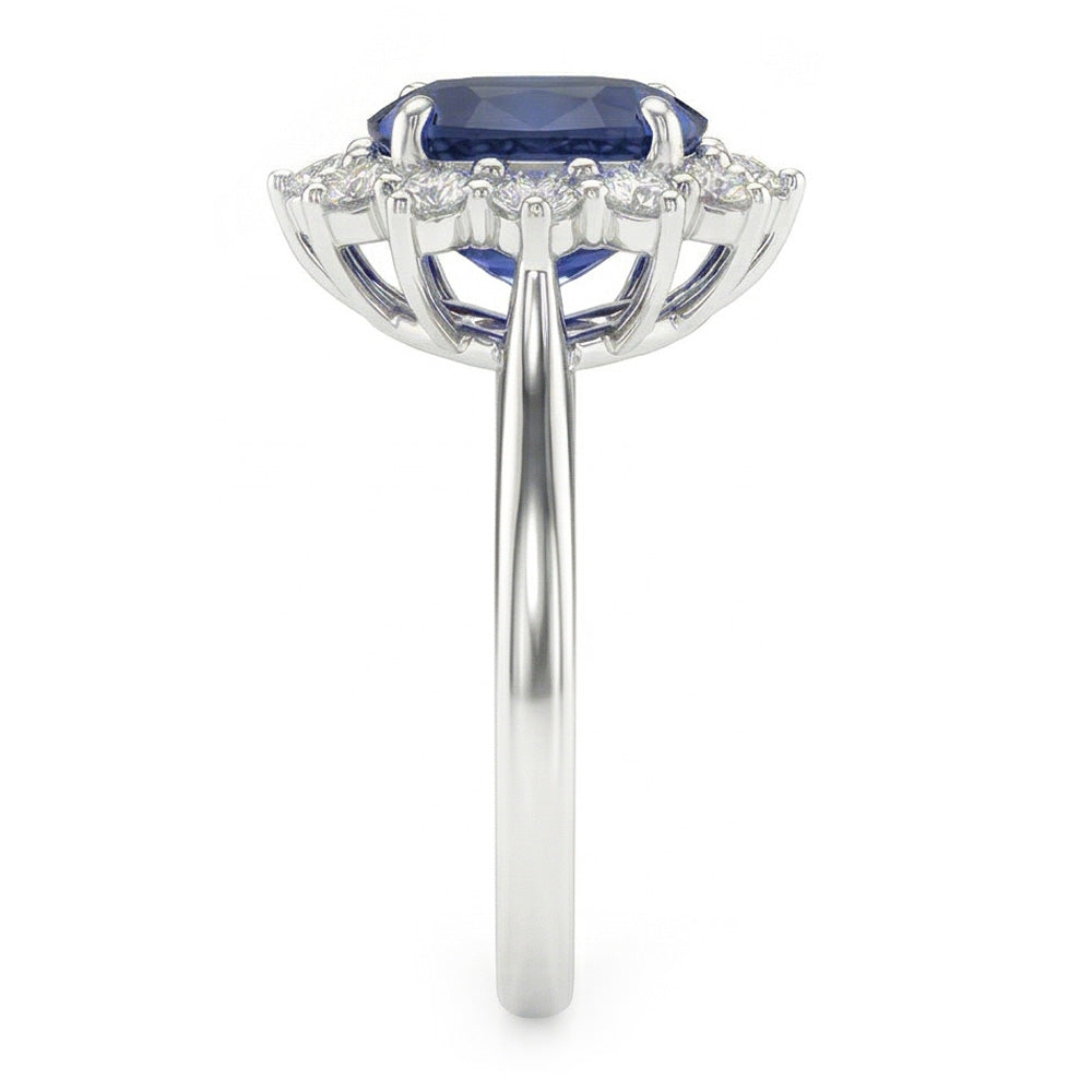 Anello Fantasia con Zaffiro Ovale E Diamante Naturale Autentico ( non creato in laboratorio ) 1.55 Carati Oro Bianco 14K