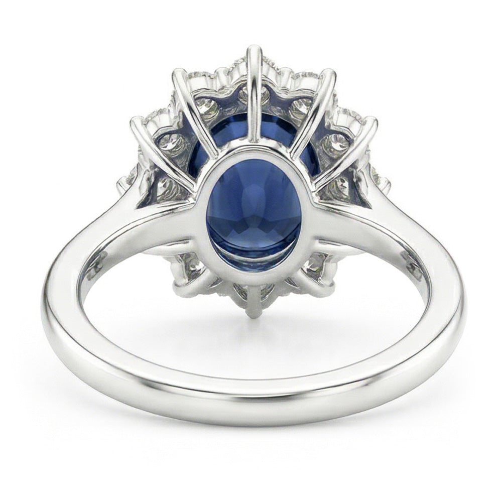 Anello Fantasia con Zaffiro Ovale E Diamante Naturale Autentico ( non creato in laboratorio ) 1.55 Carati Oro Bianco 14K