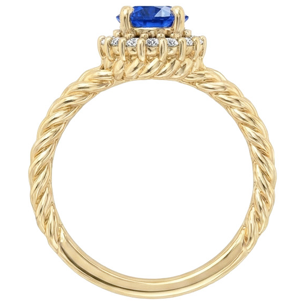 Anello Fantasia con Zaffiro Rotondo E Diamanti Naturali Autentici ( non creati in laboratorio ) Oro Giallo 2 Carati 14K