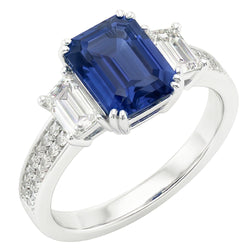 Anello Gemma Smeraldo Zaffiro 4.50 Carati Trapezio & Diamanti Naturali Autentici ( non creati in laboratorio ) Rotondi