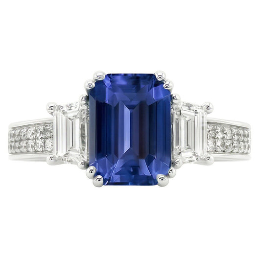 Anello Gemma Smeraldo Zaffiro 4.50 Carati Trapezio & Diamanti Naturali Autentici ( non creati in laboratorio ) Rotondi