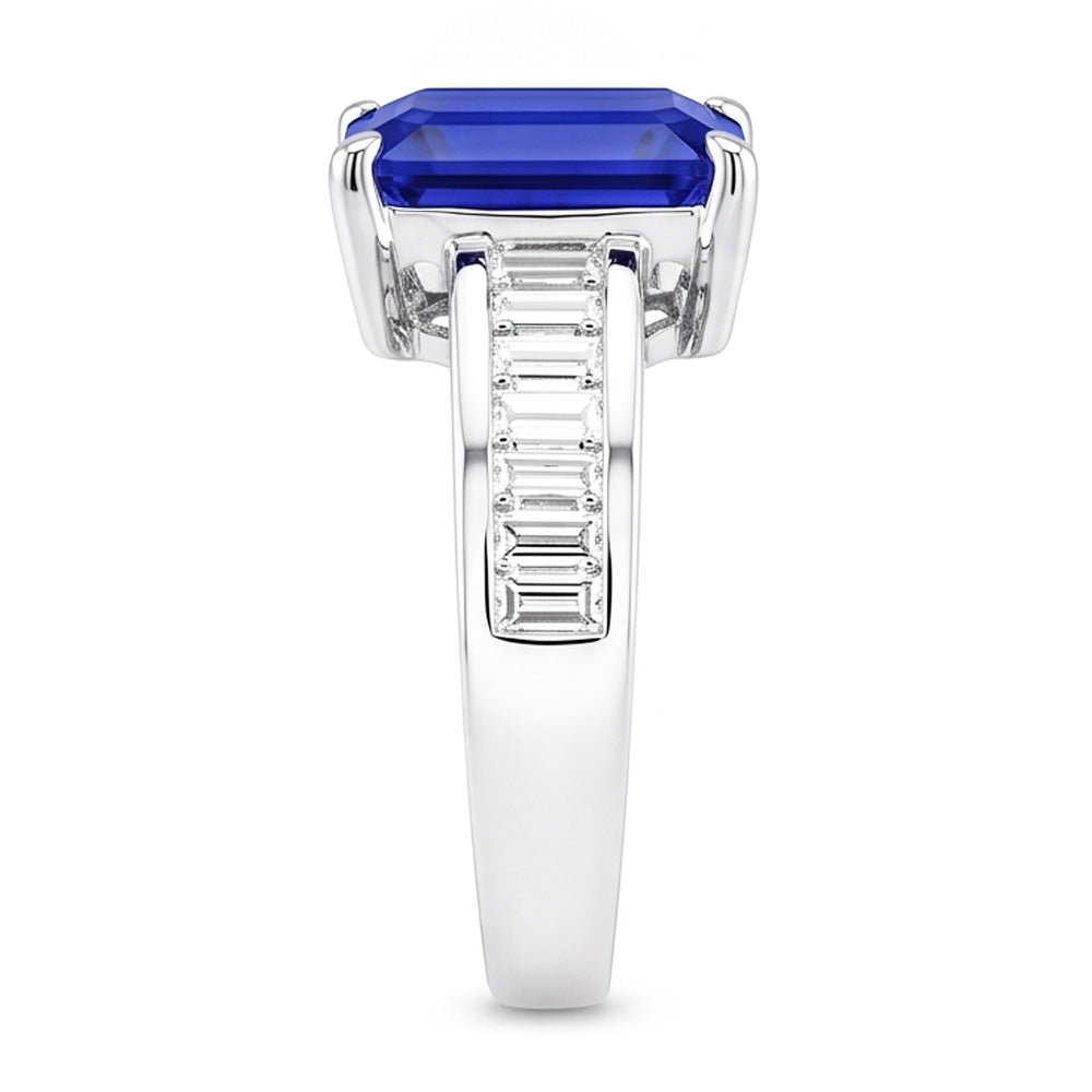 Anello Gemma Smeraldo Zaffiro Baguette & Diamanti Naturali Autentici ( non creati in laboratorio ) Rotondi 4.50 Carati