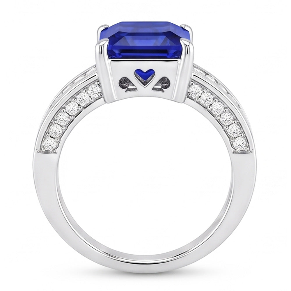 Anello Gemma Smeraldo Zaffiro Baguette & Diamanti Naturali Autentici ( non creati in laboratorio ) Rotondi 4.50 Carati