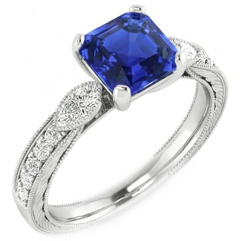 vero asscher diamante 3carati anello vista frontale