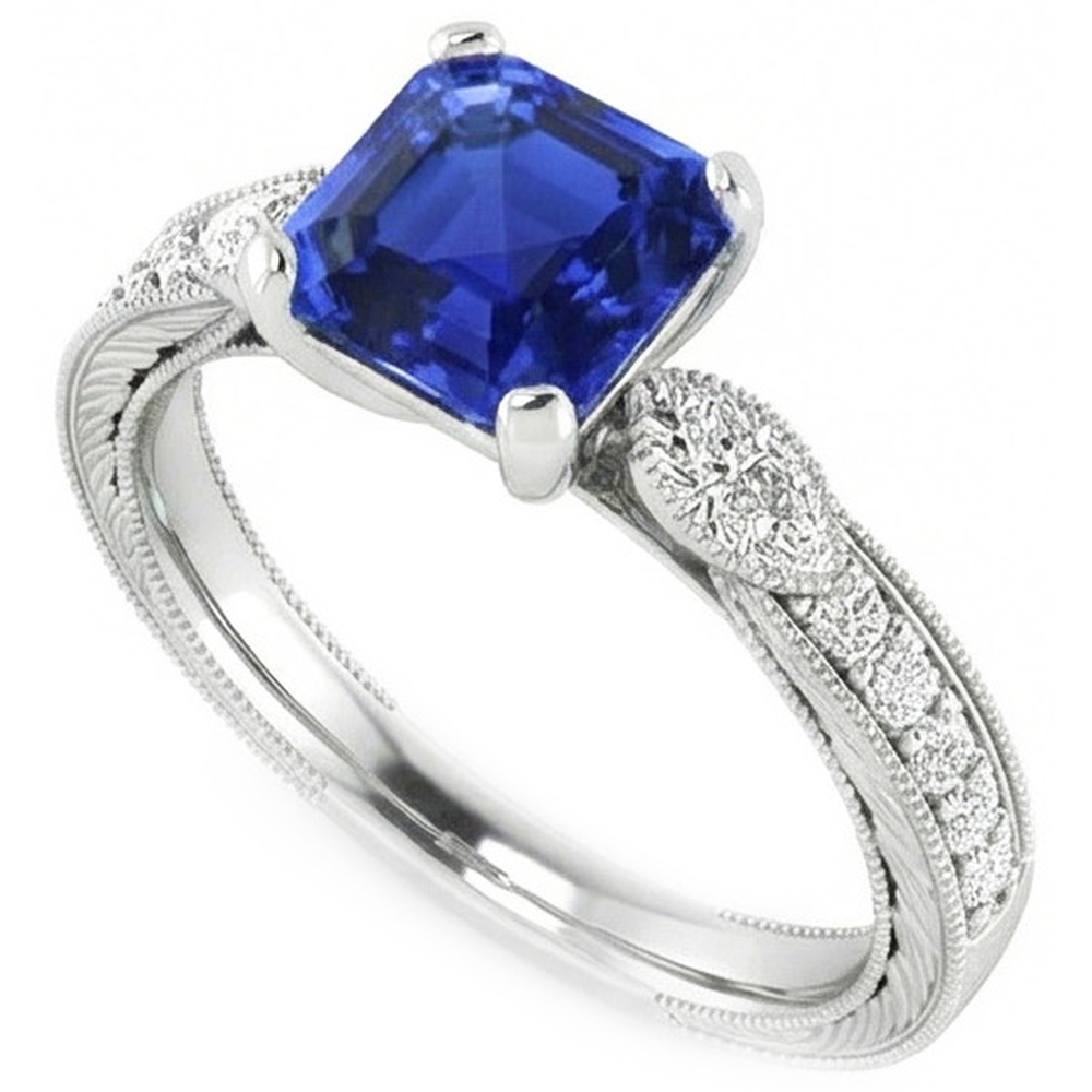 vero asscher diamante 3carati anello dettaglio ravvicinato