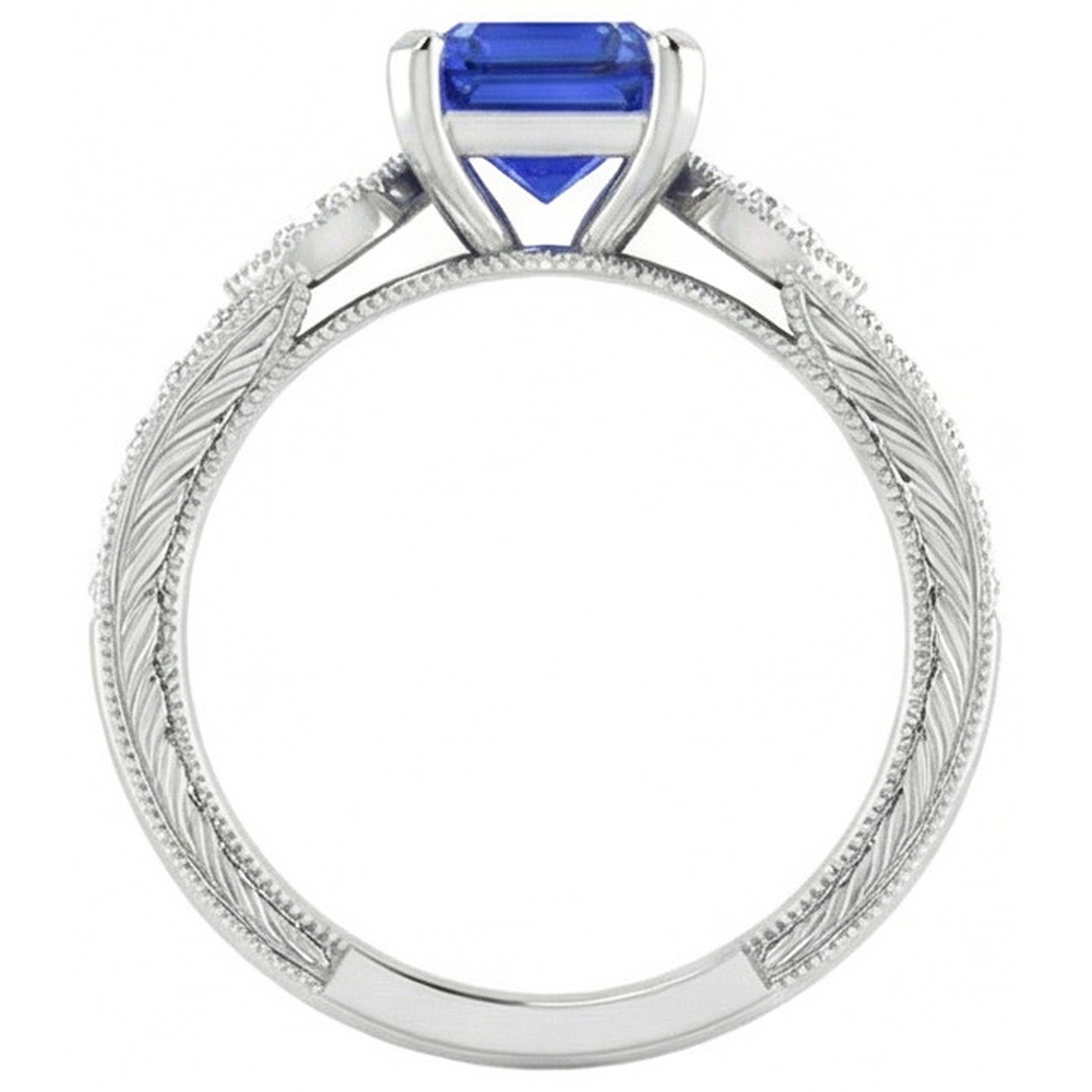 vero asscher diamante 3carati anello vista di profilo