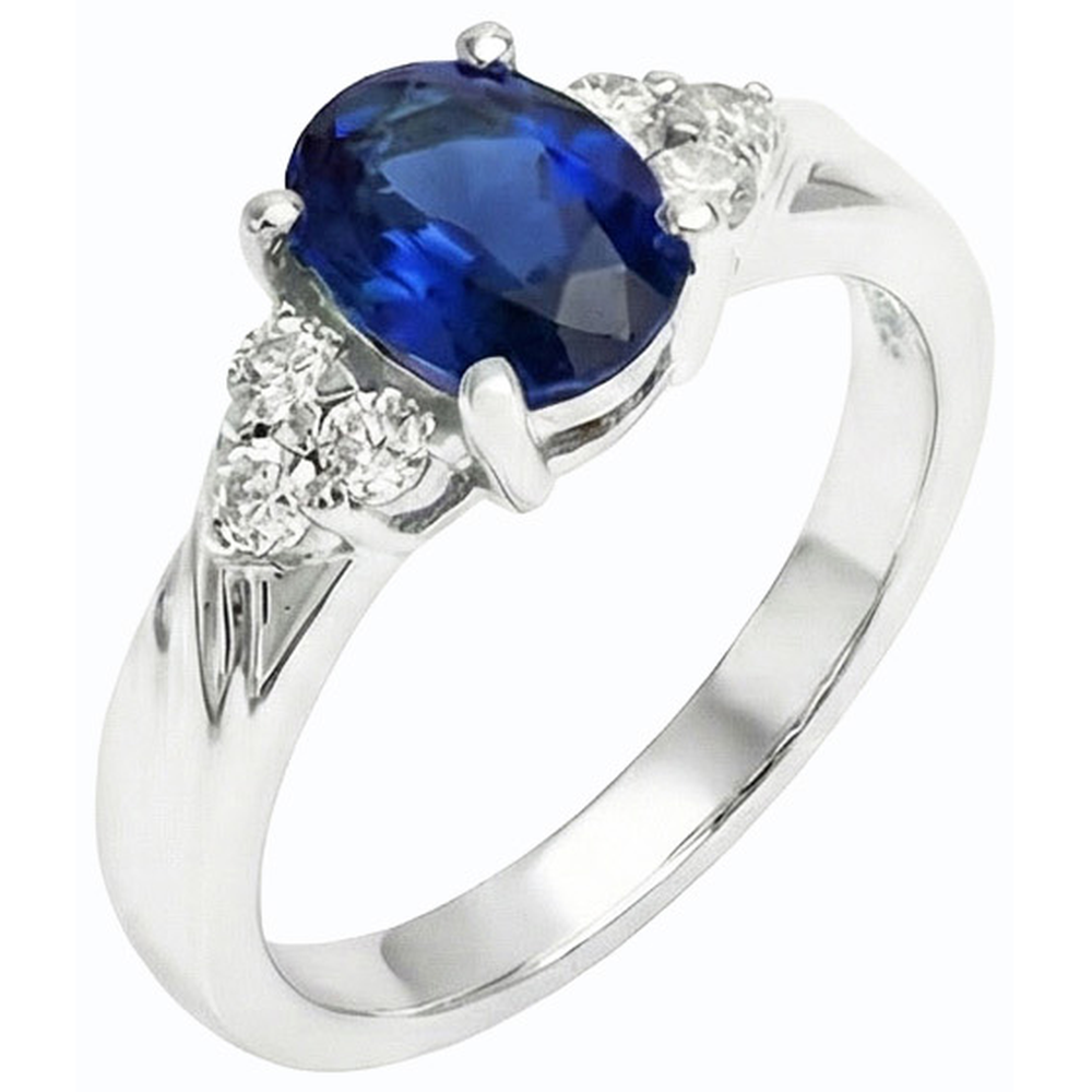 Anello Gemma Taglio Ovale Zaffiro Blu & Diamanti Naturali Autentici ( non creati in laboratorio ) 3 Carati Oro Bianco