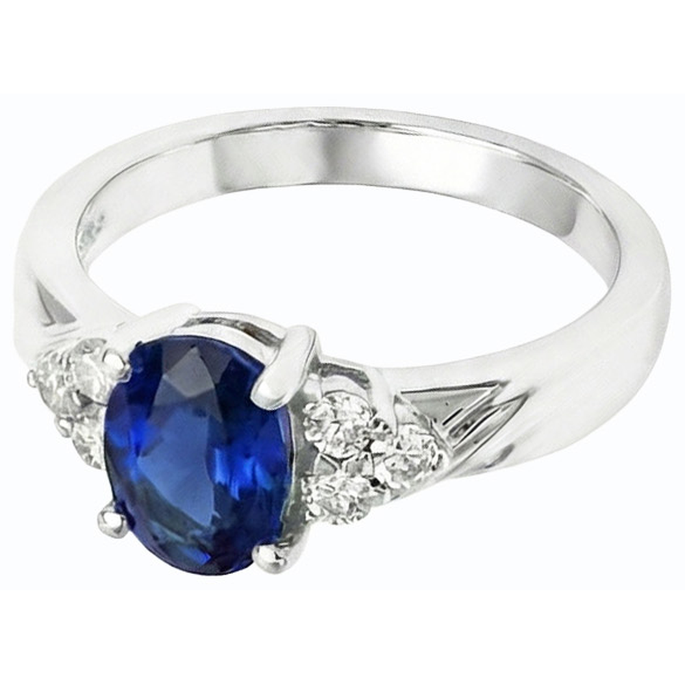 Anello Gemma Taglio Ovale Zaffiro Blu & Diamanti Naturali Autentici ( non creati in laboratorio ) 3 Carati Oro Bianco