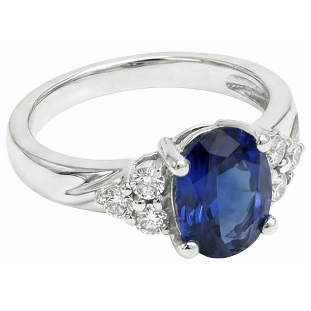 Anello Gemma Taglio Ovale Zaffiro Blu & Diamanti Naturali Autentici ( non creati in laboratorio ) 3 Carati Oro Bianco