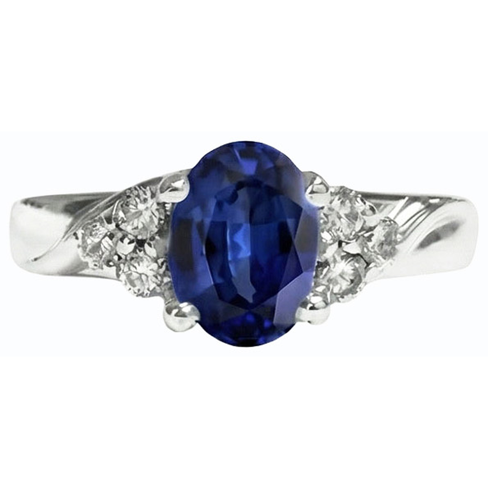Anello Gemma Taglio Ovale Zaffiro Blu & Diamanti Naturali Autentici ( non creati in laboratorio ) 3 Carati Oro Bianco