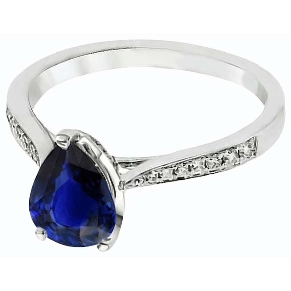 Anello Gioiello 2,50 Carati Pietre Preziose Pera Zaffiro Blu Scuro e Diamanti Naturali Autentici ( non creati in laboratorio )