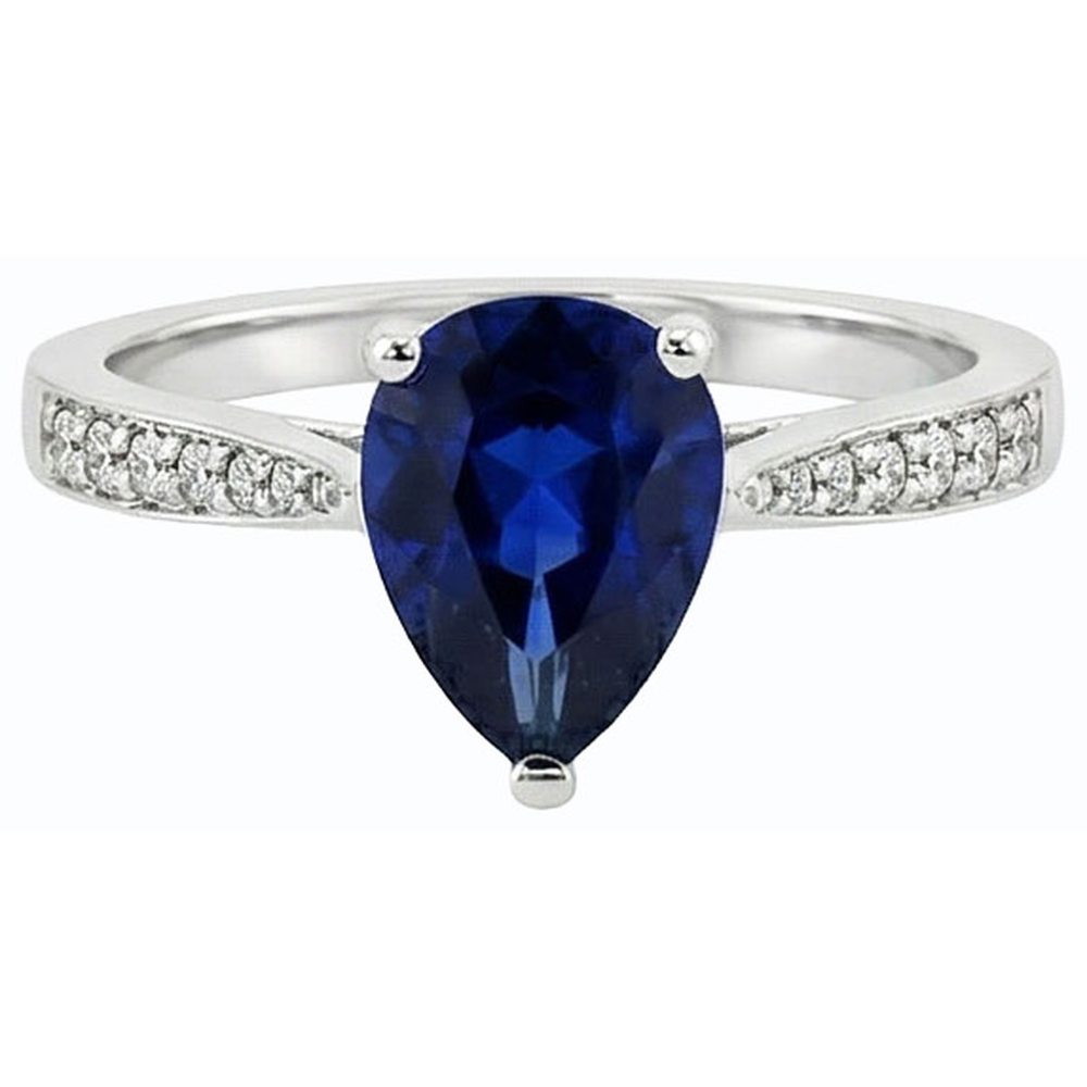 Anello Gioiello 2,50 Carati Pietre Preziose Pera Zaffiro Blu Scuro e Diamanti Naturali Autentici ( non creati in laboratorio )