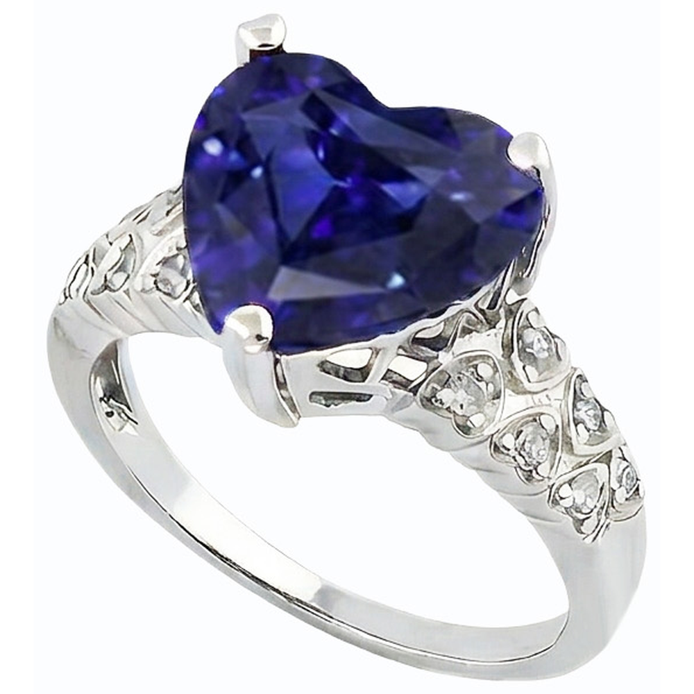 Anello Gioiello Pietre Preziose Cuore Zaffiro Ceylon Con Diamanti Naturali Autentici ( non creati in laboratorio ) 4 Carati