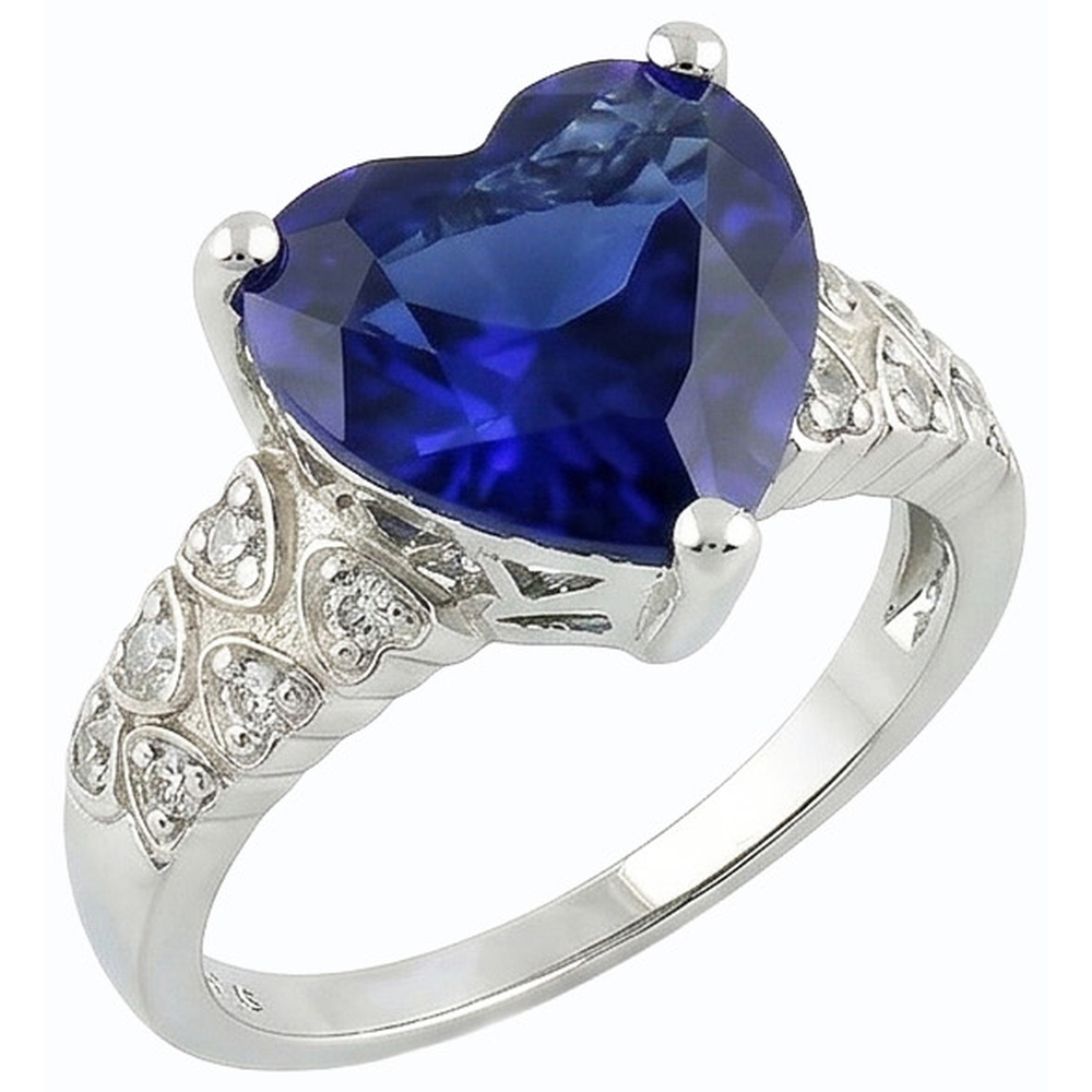 Anello Gioiello Pietre Preziose Cuore Zaffiro Ceylon Con Diamanti Naturali Autentici ( non creati in laboratorio ) 4 Carati