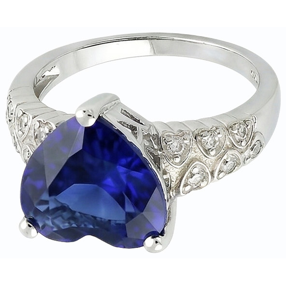 Anello Gioiello Pietre Preziose Cuore Zaffiro Ceylon Con Diamanti Naturali Autentici ( non creati in laboratorio ) 4 Carati