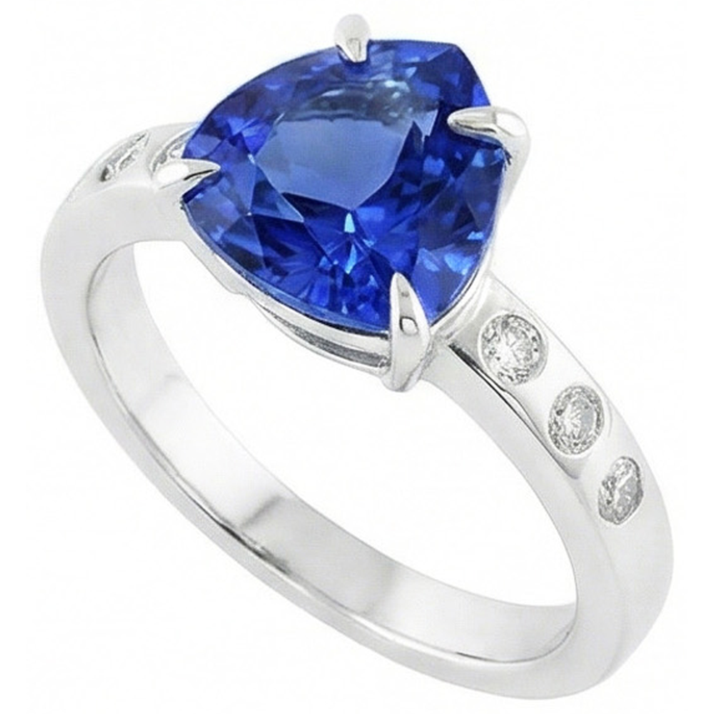 Anello Gypsy da 2 carati con incastonatura a filo di gioielli con pietre preziose trilioni di zaffiro