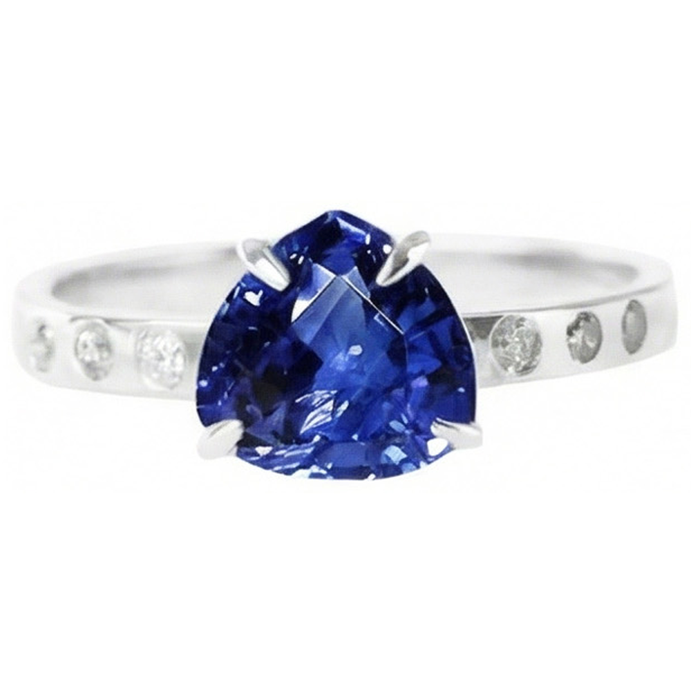 Anello Gypsy da 2 carati con incastonatura a filo di gioielli con pietre preziose trilioni di zaffiro