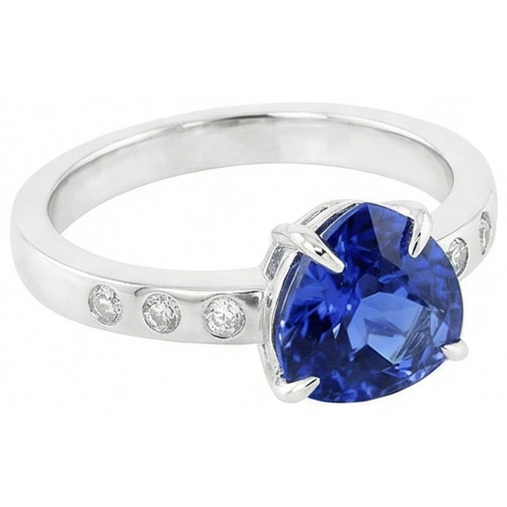 Anello Gypsy da 2 carati con incastonatura a filo di gioielli con pietre preziose trilioni di zaffiro